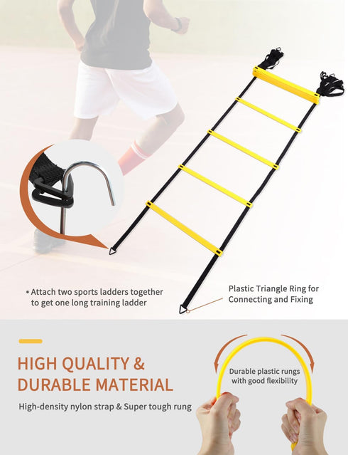 GHB Agility Ladder and Football Training Equipment Set with 4 Hurdles, Speed Ladder, and Resistance Parachute