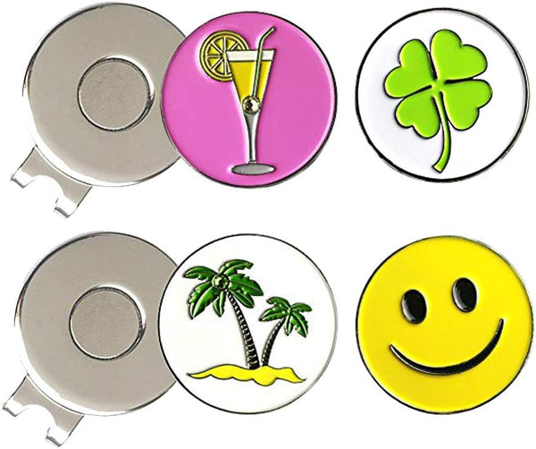 Golf Ball Marker Hat Clip, 0.96 Inch Stainless Iron Golf Gift for Men Women, 2 Hat Clips with 4 Golf Markers