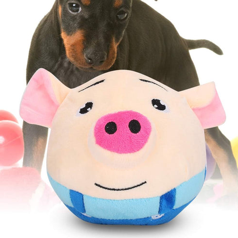 Zerodis Pet Bouncing Ball,USB Interactive Pet Jumping Ball Toy Clothes Washable Cartoon Pig Electric Pet Sound Ball for Indoor Dog Cat Kitten Playing (Jumping pig in blue clothes)