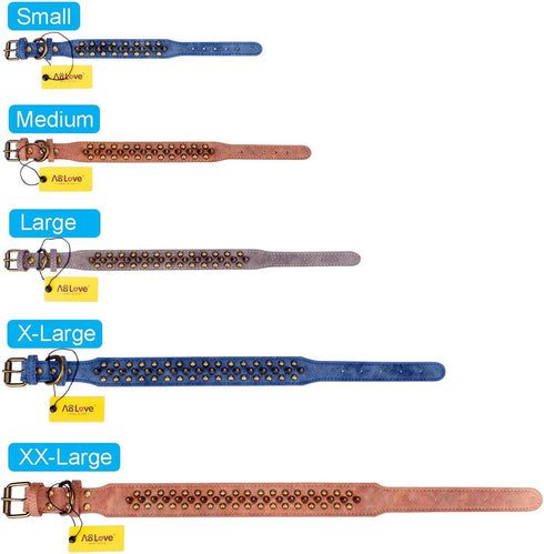 Mushrooms Spiked Rivet Studded Adjustable PU Leather Pet Collars - For Cats Puppy Dogs, A Blue