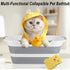 Multi-Functional Collapsible Dog Bathtub with Brush, 7.1 Gal Portable Laundry Basket, Foldable Bathing Tub for Small