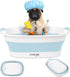 Collapsible Pet Bathtub with Water Drain Plug - Portable Bath Tub for Small Dogs Cats, Space Saving Design, Blue