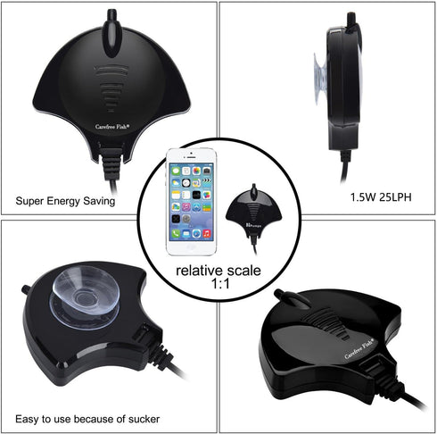 Carefree Fish Manta Ray 1.5W Mini Air Pump with Accessories Tube and Tiny Air Stone for 0.5-15 Gallon Fish Tank