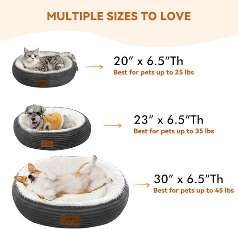 Cat Beds for Indoor Cats, Round Donut Cat Bed, Dog Beds for Small Dogs, Extra Soft & Machine Washable, 20 Inch, Dark