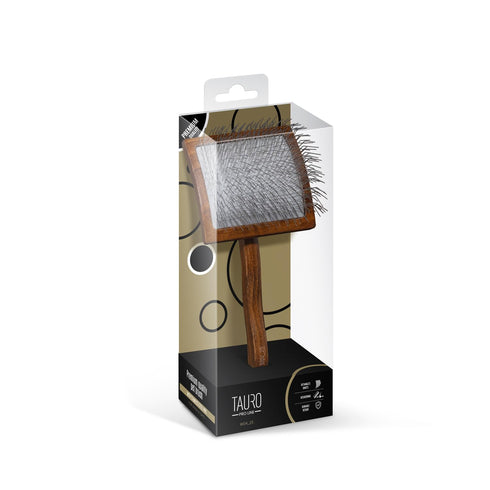 Premium Classic Wooden Brush for Dogs and Cats with Long Coats, Curved Stainless Steel Teeth, 27x10 cm
