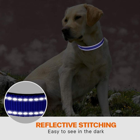 Taglory Adjustable Reflective Dog Collar with Safety Locking Buckle, Nylon Pet Collars for Large Dogs, Navy Blue, L