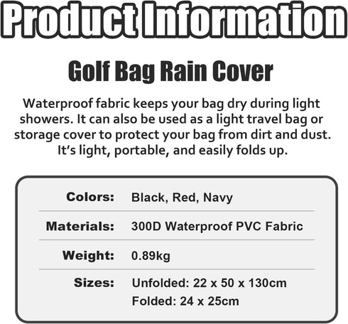 Golf Bag Travel Rain Cover, 300D PVC Waterproof, Durable and Lightweight