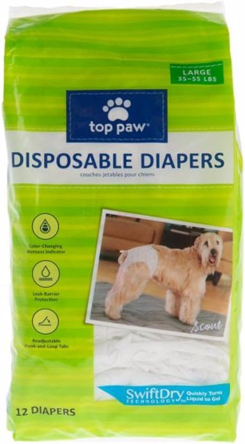 TOP PAW Disposable Dog Diapers - 12 Pack - Large
