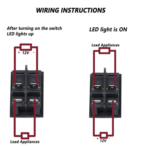 Twidec 2Pcs Waterproof DC12V Rocker Toggle Switch, Red LED Light Illuminated, 16A, ON/Off DPST