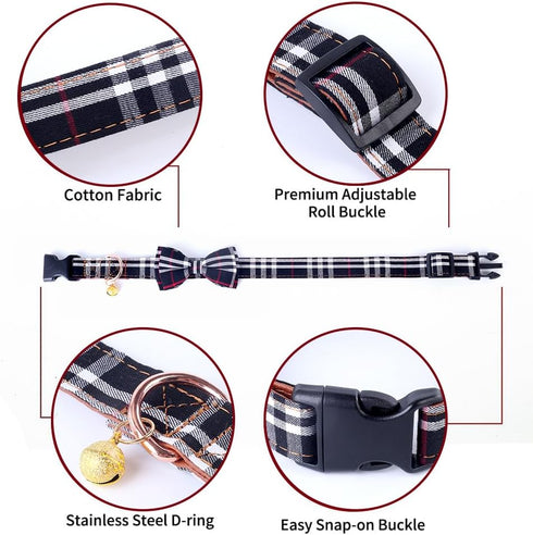 Adjustable Dog Collar with Bow Tie, Stylish Pattern for Small Medium Large Dogs and Cats