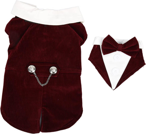 Stylish Elegant Pet Wedding Suit, Dog Tuxedo Collar Attire with Bow Tie, Size L