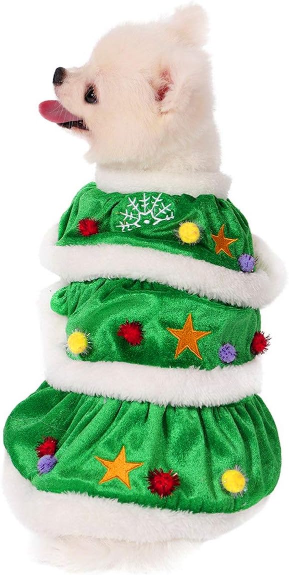 Dog Christmas Tree Costume, Winter Fleece Coat Clothes Sweater for Puppy Xmas Outfit Apparel