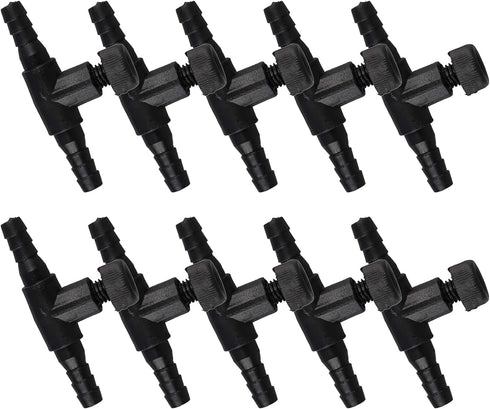 Aquarium Control Valves, 10 Pack T Shaped Control Valve, Single Way Plastic Air Flow Regulator for Fish Tanks.