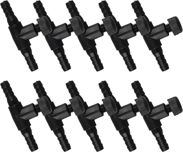 Aquarium Control Valves, 10 Pack T Shaped Control Valve, Single Way Plastic Air Flow Regulator for Fish Tanks.