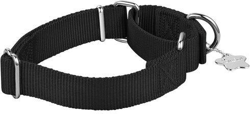 Martingale Collar Nylon Dog Collar - Dazzber No Pull Pet Collar Heavy Duty for Large Dogs, Adjustable 17 Inch to 25 Inch, Classic Black