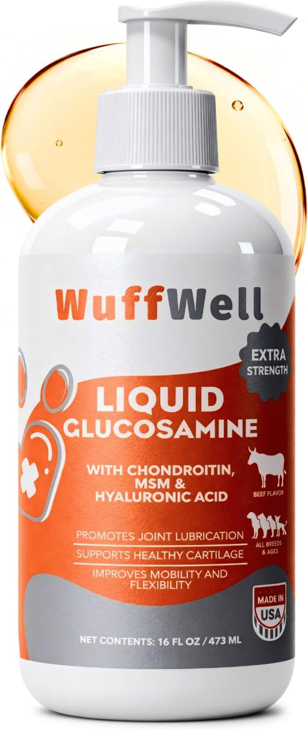 WuffWell Liquid Glucosamine for Dogs Hip & Joint Support with Chondroitin, MSM