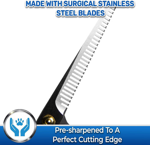 PET MAGASIN Professional Thinning Shears, Pet Thinning Scissors with Toothed Blade, Blue Grooming Tool