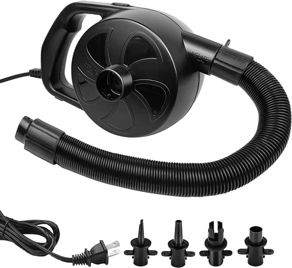BOMPOW Electric Pump for Inflatables with 4 Nozzles Air Mattress Pump Inflator/Deflator,
