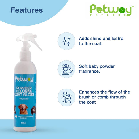 Petway Petcare Powder Cologne Coat Gloss, Natural Dog Cologne Spray with Baby Powder Fragrance (250ml)