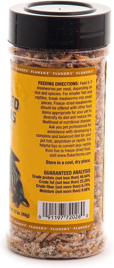 Fluker's Freeze Dried Insects, Mealworms, 1.7 oz, Ideal for Lizards, Reptiles, Birds, Fish