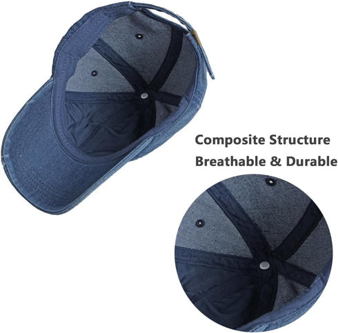 Vintage Washed Denim Distressed Dad Hats, Adjustable Baseball Caps for Men and Women