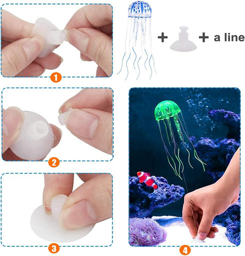 Lpraer 6 Pieces Glow Floating Jellyfish, Seahorse, Anemones Aquarium Decorations for Fish Tank
