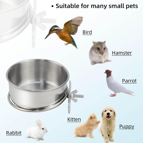 2 Pack Stainless Steel Bird Bowls for Cage, Parrot Food Water Feeder, Hanging Bowl Crate Cups for Small Animals