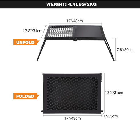 REDCAMP Heavy Duty Folding Campfire Grill, Portable Cooking Racks and Griddle for Versatile Outdoor Campfire Cooking