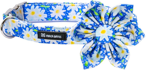 Maca Bates Flower Summer Daisy Dog Collar with Flowers, Adjustable Breakaway Bloom Blue Collars for XS to XL Pets