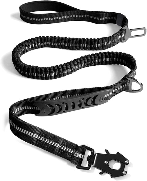 4-6FT Heavy Duty Dog Leash for Large Dogs, Shock Absorbing Bungee with 2 Padded Handles and Car Seatbelt