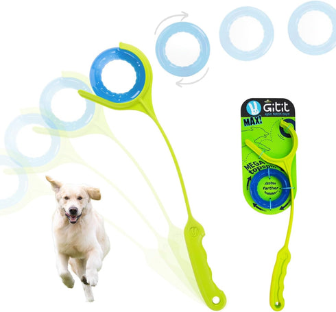 Gitit MAX! - Launcher + Ring, Epic Fetch Dog Toy for Medium to Large Dogs, Slobberless/Clean Hands Loading