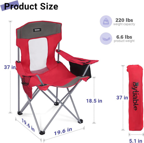 Camping Chairs Portable Folding Lightweight Outdoor Lawn Chair for Adults with Cooler Bag, Cup Holder and Side Pocket