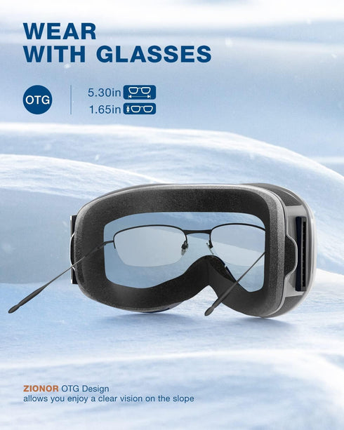 ZIONOR Lagopus B1 Ski Goggles for Men, Women, Adult, Youth - OTG Anti-Fog, UV Protection Snowboard Goggles