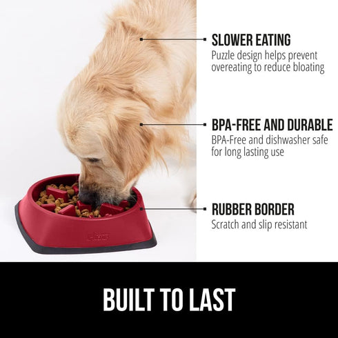 Gorilla Grip Slow Feeder Dog and Cat Bowls, Interactive Puzzle Toy for Dogs and Cats Food Training, Keeps Pets Busy and Prevents Puppy Overeating, Large, Small Breeds, 100% BPA Free, 1 Cup Red
