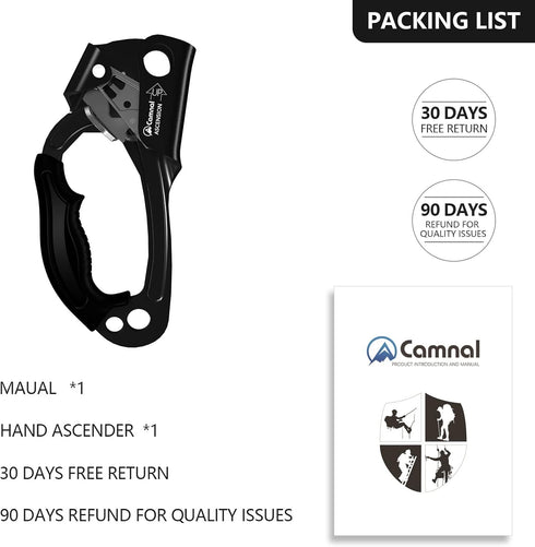 UIAA & CE Certified Climbing Ascender - Hand Ascender with Ergonomic Rubber Handle, Suitable for 8~13mm Ropes