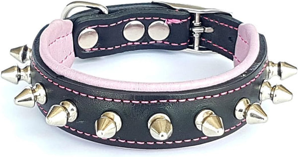 Bestia Spiky Collar with Blunt Screw Tips, 1" Wide Soft Padded Leather for Small Dog Breeds or Puppies, Handmade in