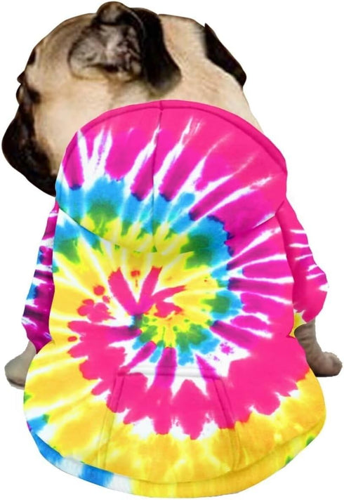 Howilath Dog Hoodie Sweaters with Hat, Tie-dye Rainbow Spiral Soft and Warm for Small Medium Large Dogs Cats Shirt - S