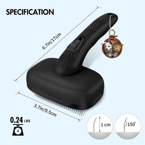 Dog Self Cleaning Slicker Brush for Shedding, Ideal for Short and Long Haired Dogs and Cats, Black