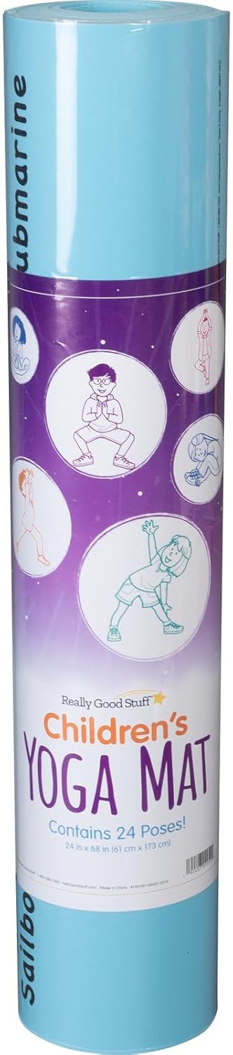 Really Good Stuff Kids Yoga Mat with 24 Illustrated Poses – Safe, Non-Slip, Soft Exercise Mat for Kids