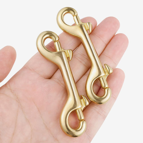 2pcs Brass Double Hook Metal Snap Hooks, Dog Leash Clip Chain Clasps, DIY Clasps for Pet Chain Buckle