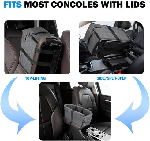 BJOP 15 lbs Small Dog & Cat Car Seat, Detachable Seat, Console Fit, Adjustable Straps, Storage Pocket & Clip-On Leash