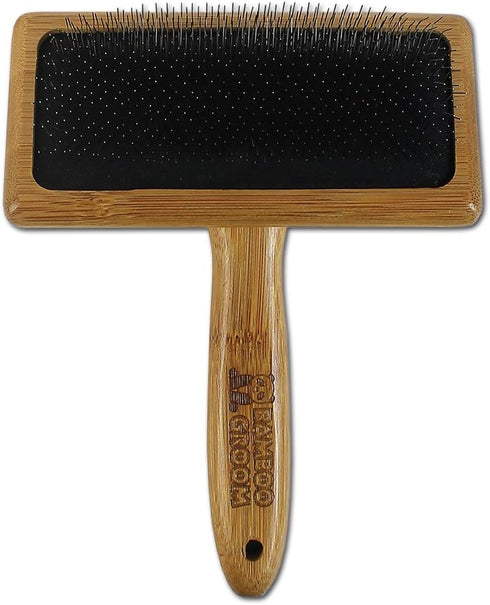 Bamboo Groom Slicker Brush with Stainless Steel Pins for Large Pets