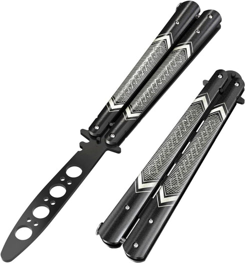 GOOD WORKER Butterfly Trainer, Practice Balisong Butterfly Knife, NOT Sharp Blade, Black Dull Trick