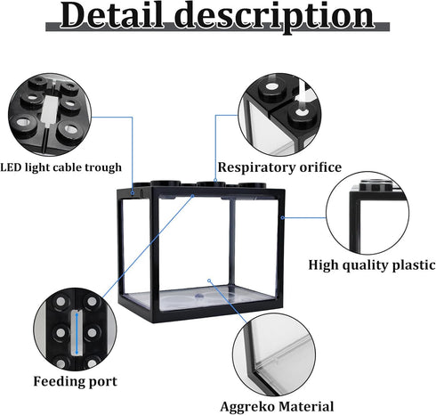 WishLotus Small Fish Tank, Durable Building Block Betta Aquarium with Detachable Exhaust Holes (Black, A)