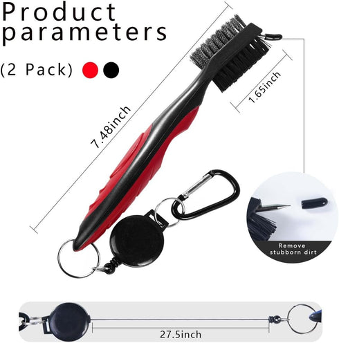 OBTANIM 2 Pack Golf Club Brush, Groove Cleaner Tools with Retractable Zip-line Carabiner for Golf Bag Accessories
