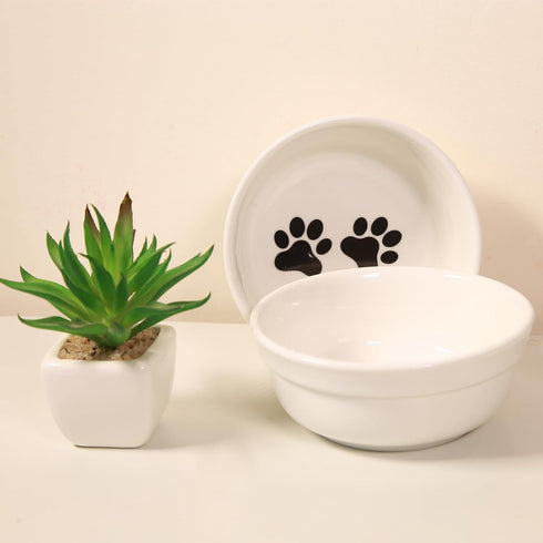 5" Ceramic Cat Bowl with Paws Pattern, Healthy Cat Dishes for Food and Water, Dishwasher Safe & Microwaveable
