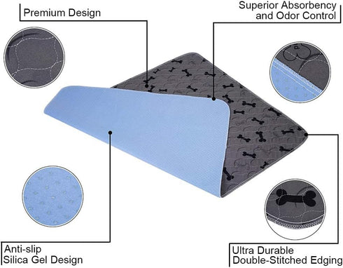 Washable Dog Pee Pads with Free Grooming Gloves,Non Slip Dog Mats with Great Urine Absorption,Reusable Puppy Pee Pads