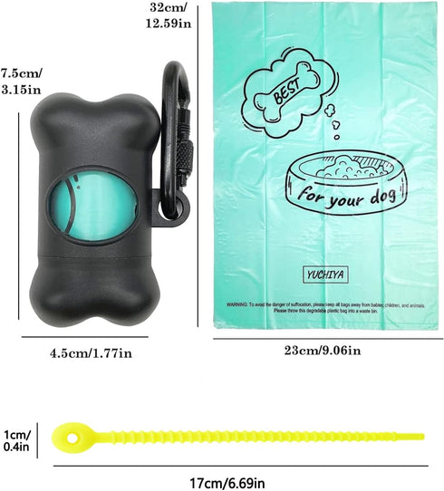 (1 15 Dog Poop Pickup Bags Holder Dispenser with Standard-Sized Leak-Proof Scented Doggy Waste Bags and Carabiner