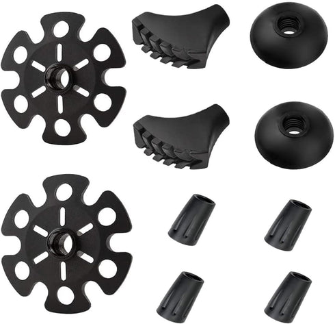 Hiking Walking Sticks Replacement Tips 10 Pack, Rubber Protectors, Snow & Mud Baskets Set for Trekking Poles