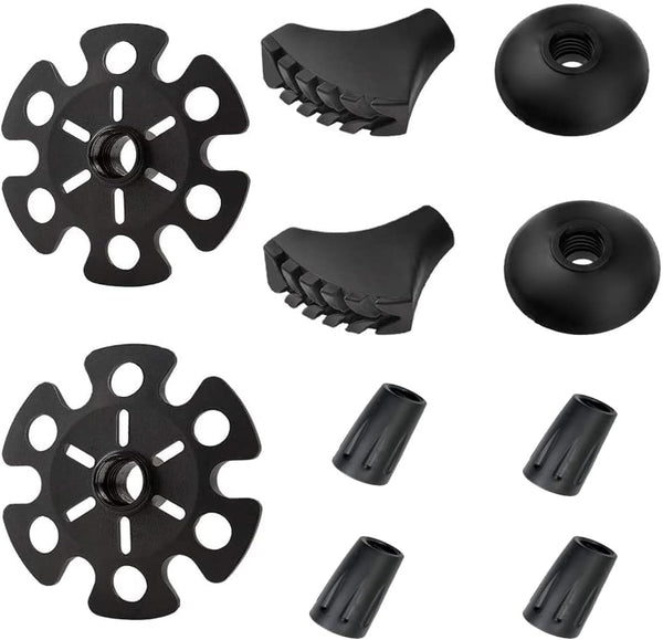 Hiking Walking Sticks Replacement Tips 10 Pack, Rubber Protectors, Snow & Mud Baskets Set for Trekking Poles